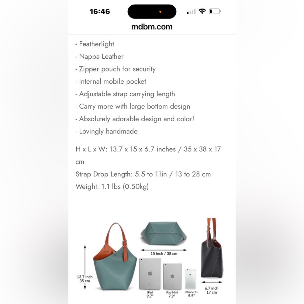 MDBM Madison De Beaute Marseilles CHOLET Bucket Leather Purse in Celeste - Picture 7 of 7